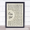 Eli Young Band Crazy Girl Song Lyric Vintage Script Music Wall Art Print