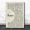 Faithless Insomnia Vintage Script Song Lyric Music Wall Art Print