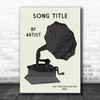 Gramophone Black Minimal Any Song Lyric Personalized Music Wall Art Print