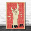 Red Grunge Rock Fist Hand Any Song Lyric Personalized Music Wall Art Print