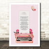 Roy Orbison Oh Pretty Woman Baby Pink Typewriter Music Song Lyric Wall Art Print