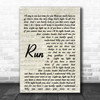 Run Leona Lewis Song Lyric Vintage Script Music Wall Art Print