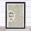 The Beatles All You Need Is Love Song Lyric Vintage Script Music Wall Art Print