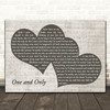 Adele One and Only Black & White Two Hearts Song Lyric Print