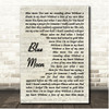 Billie Holiday Blue Moon Vintage Script Song Lyric Print