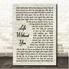 Stevie Ray Vaughan Life Without You Vintage Script Song Lyric Print