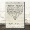 Avicii Without You Script Heart Song Lyric Print