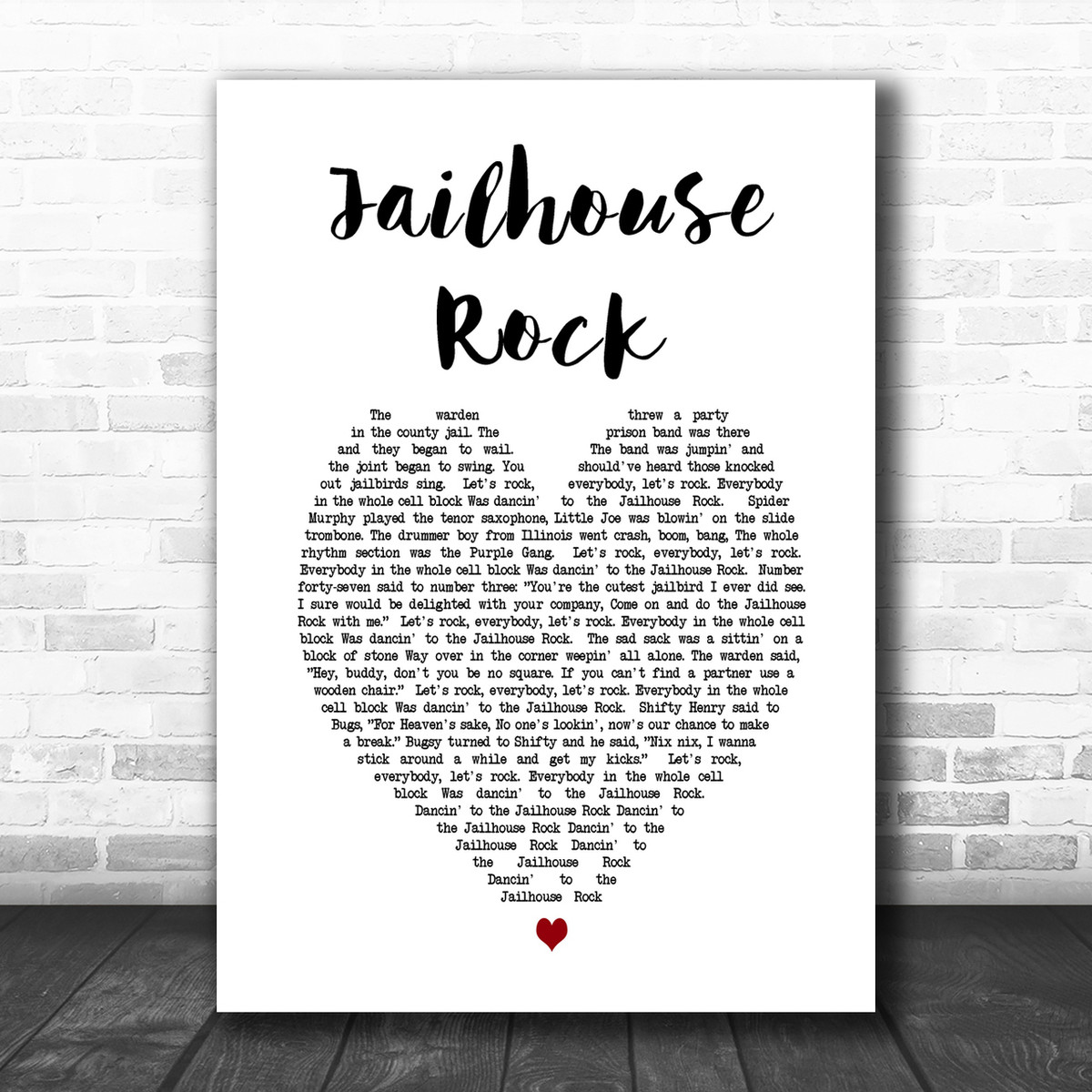 Elvis Presley Jailhouse Rock Heart Song Lyric Music Wall Art Print Song Lyric Designs