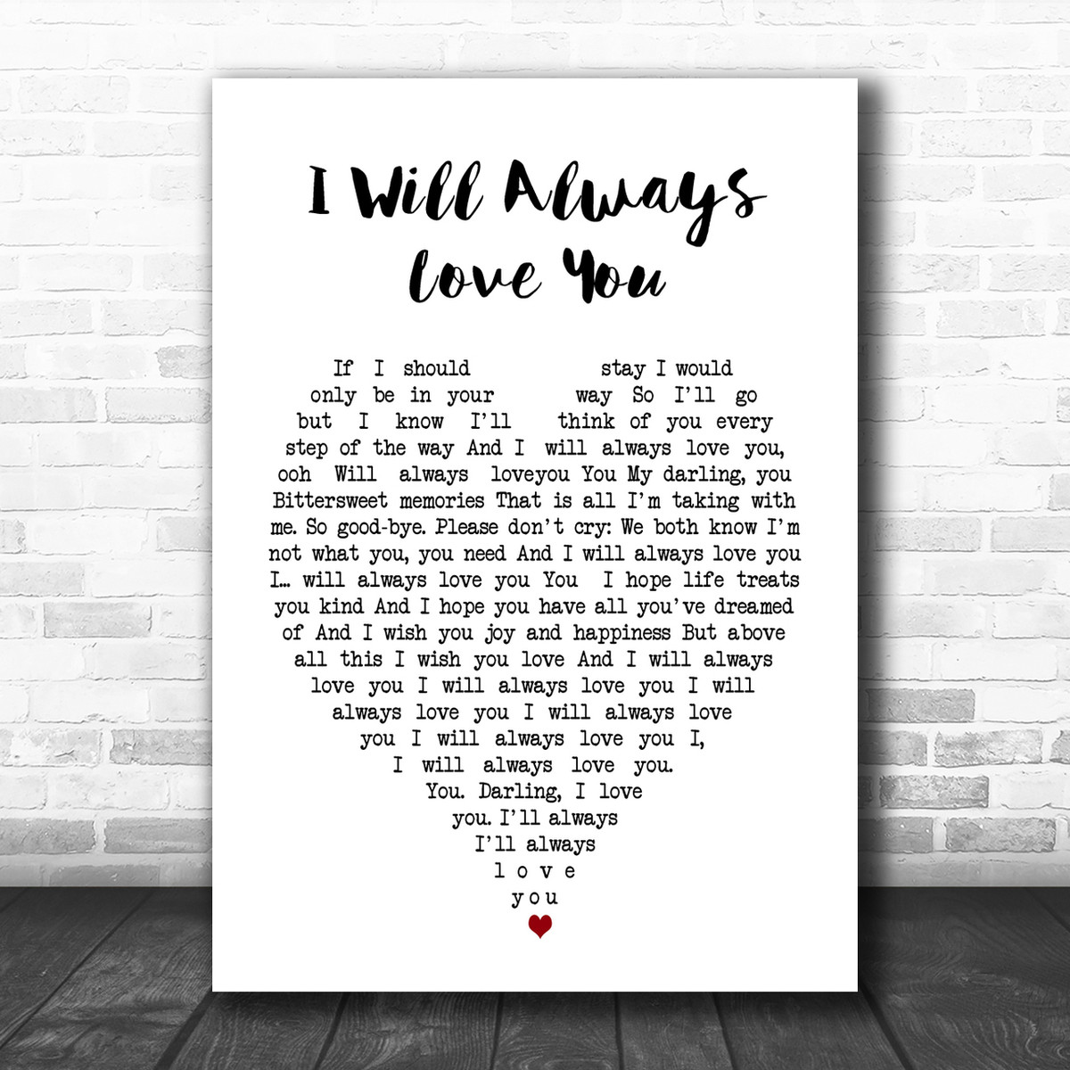 Whitney Houston I Will Always Love You Heart Song Lyric Music Wall