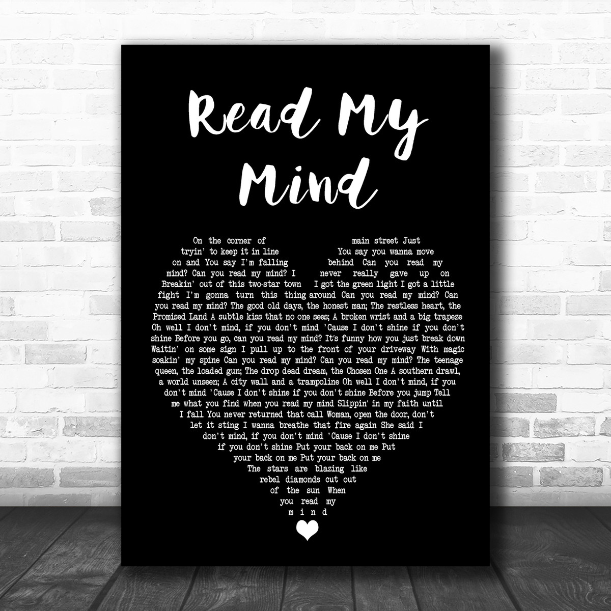 The Killers Read My Mind Black Heart Song Lyric Poster Print Song Lyric Designs