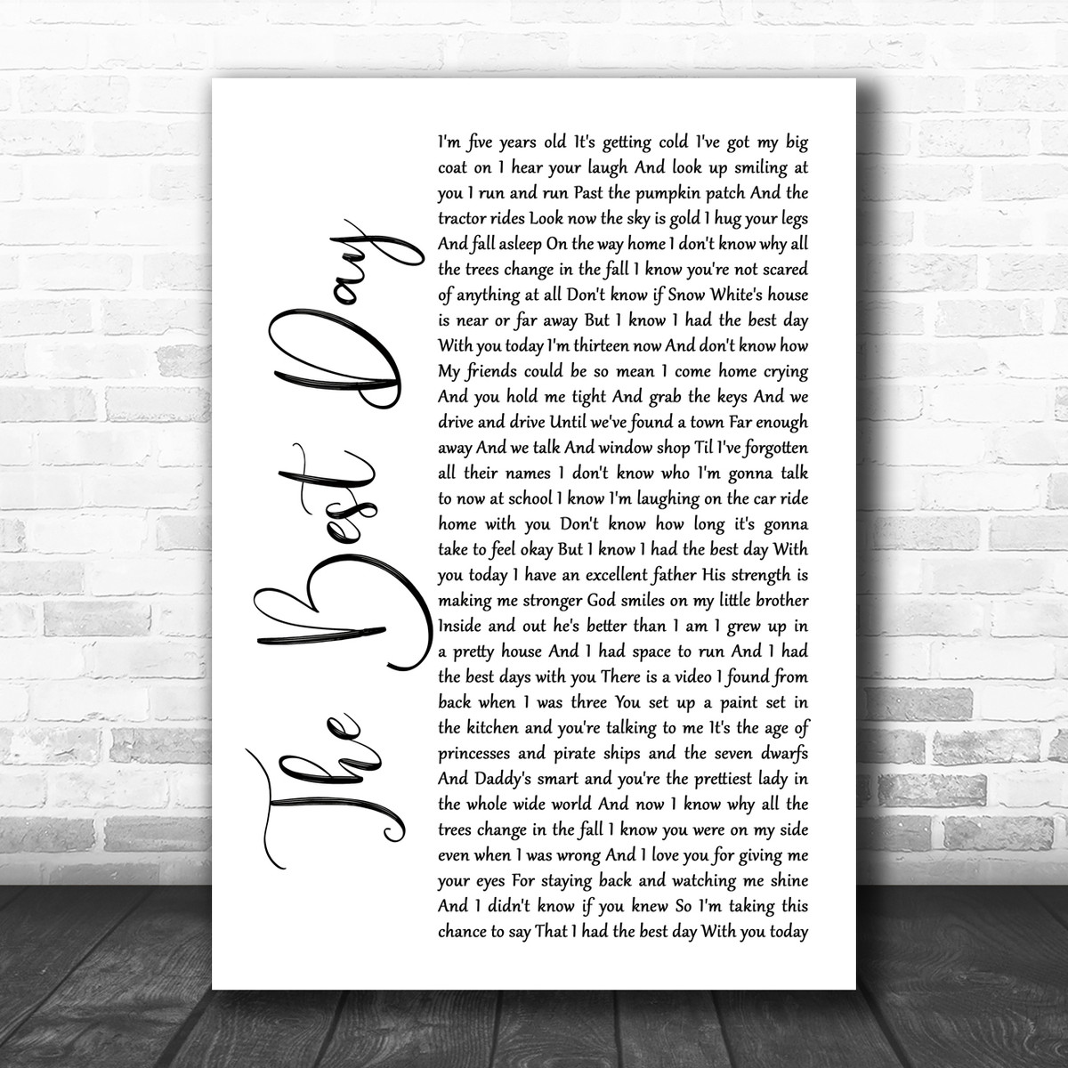 Taylor Swift The Best Day White Script Song Lyric Poster Print