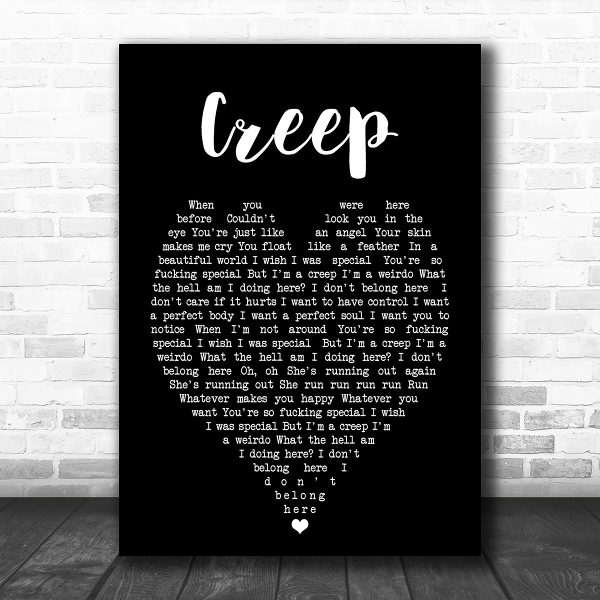 Creep Radiohead Black Heart Song Lyric Music Wall Art Print Song Lyric Designs