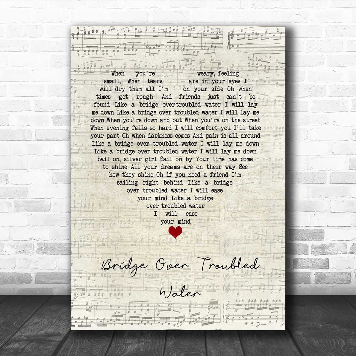 Simon Garfunkel Bridge Over Troubled Water Script Heart Song Lyric Music Poster Print Song Lyric Designs Bridge over troubled water video: simon garfunkel bridge over troubled water script heart song lyric music poster print