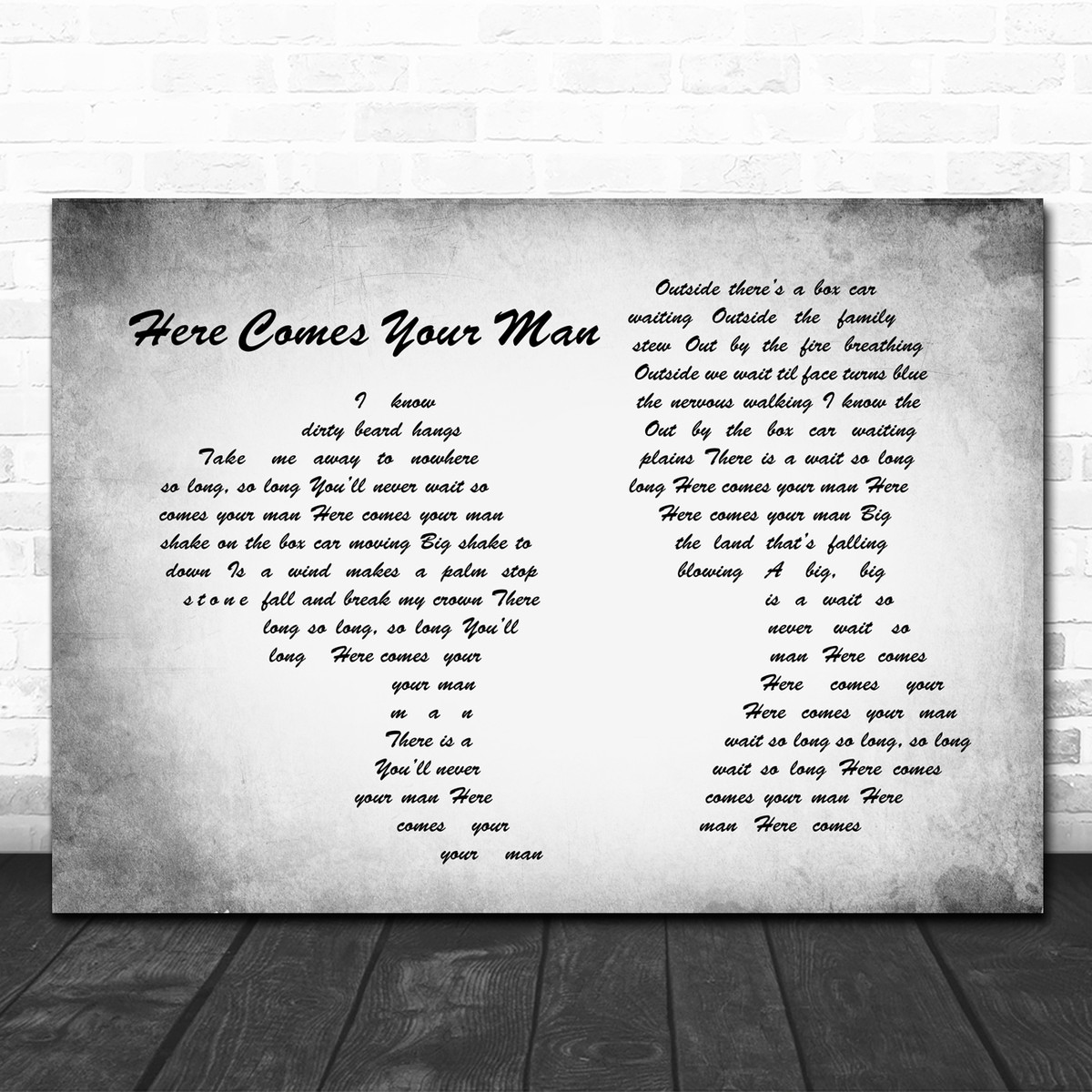 Pixies Here Comes Your Man Man Lady Couple Grey Song Lyric Quote Print Song Lyric Designs