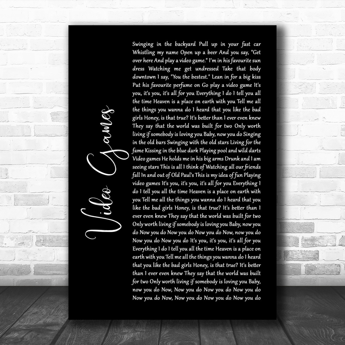 Lana Del Rey Video Games Black Script Song Lyric Music Wall Art Print Song Lyric Designs