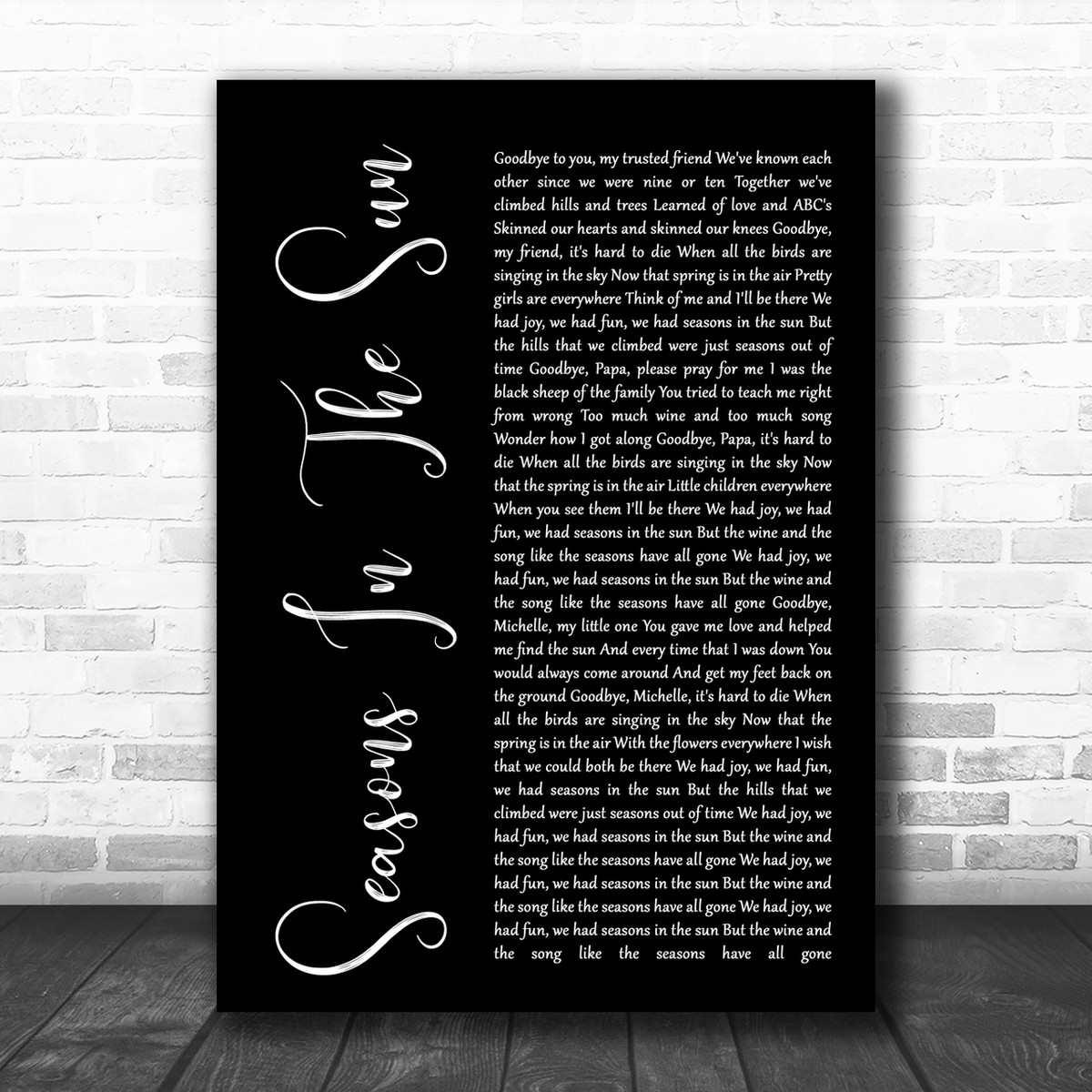 Westlife Seasons In The Sun Black Script Song Lyric Music Wall Art Print Song Lyric Designs
