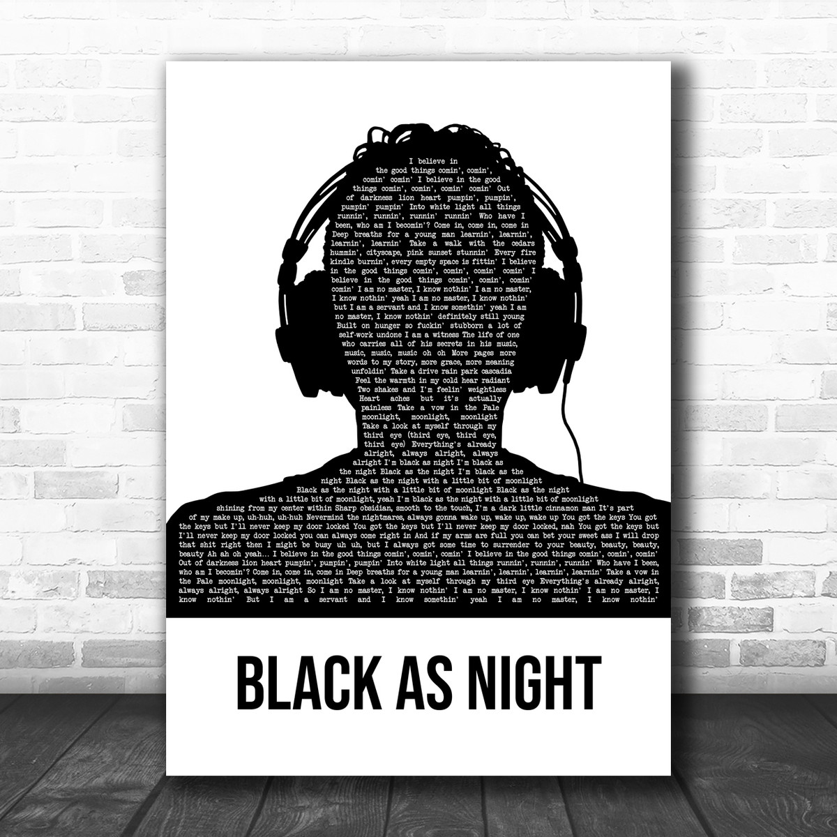 Nahko And Medicine For The People Black As Night Black White Man Headphones Song Lyric Quote Music Print Song Lyric Designs