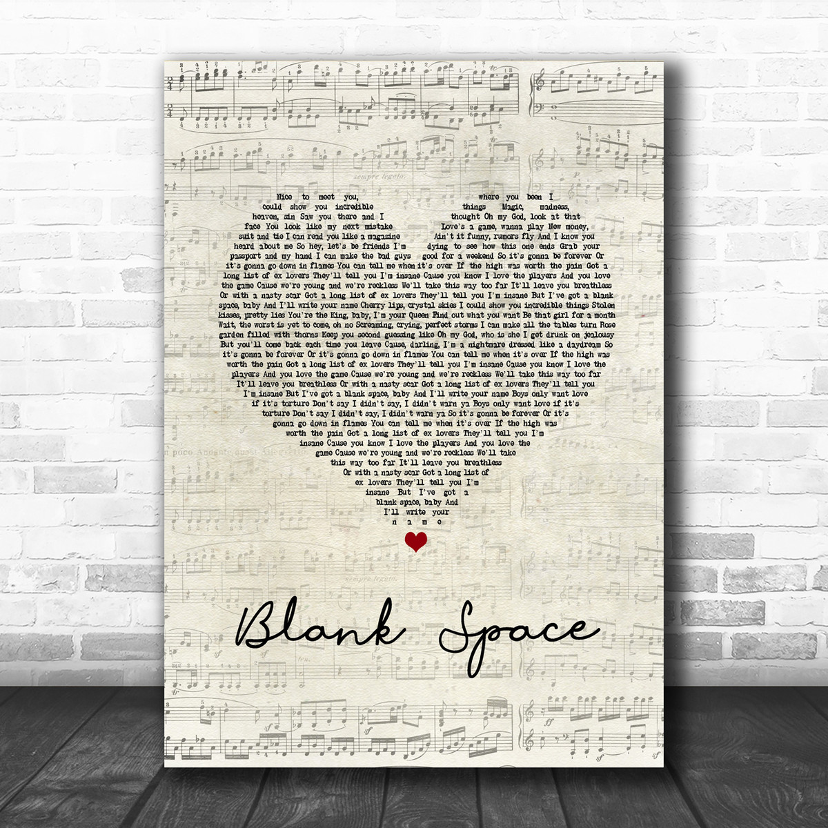 Taylor Swift Blank Space Script Heart Song Lyric Quote Music Print Song Lyric Designs