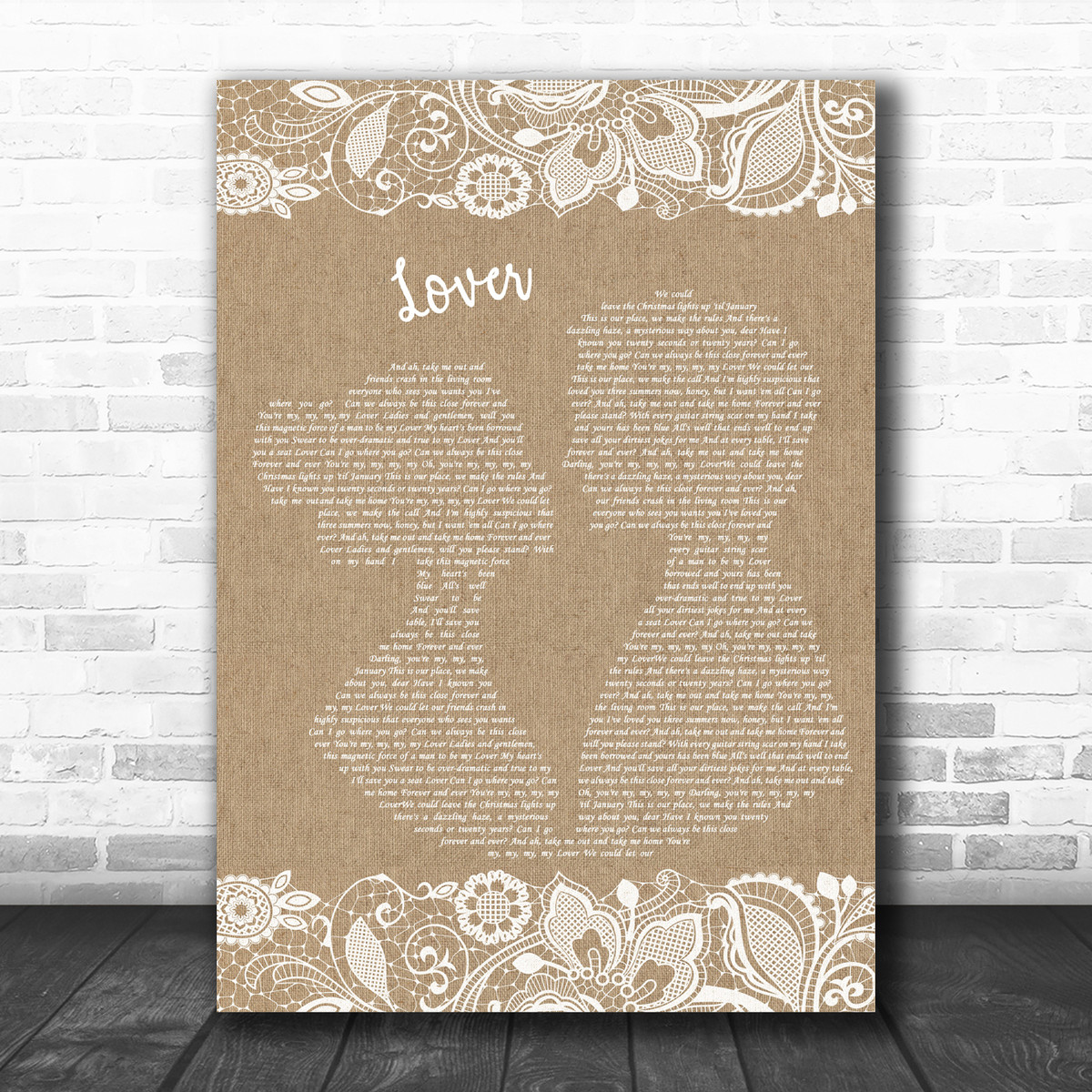 Taylor Swift Lover Burlap Lace Song Lyric Quote Music Print Song Lyric Designs