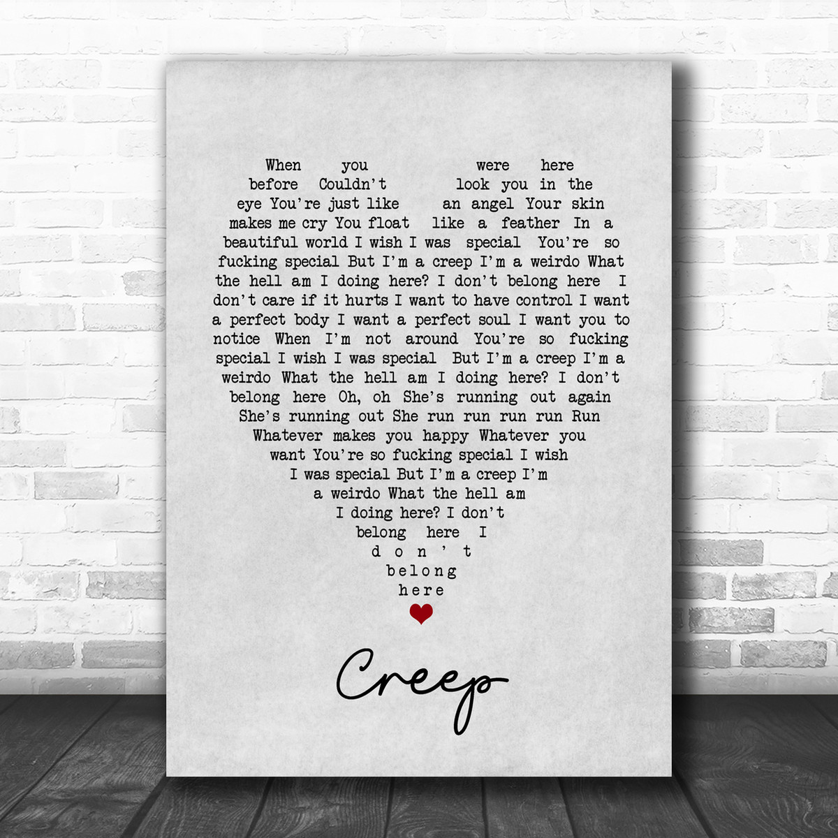 Creep Radiohead Grey Heart Song Lyric Music Wall Art Print Song Lyric Designs