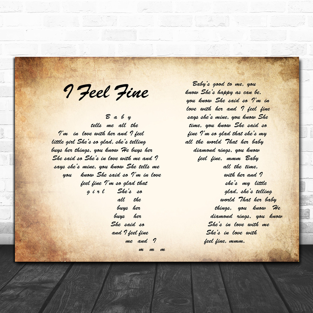 The Beatles I Feel Fine Man Lady Couple Song Lyric Music Wall Art Print Song Lyric Designs