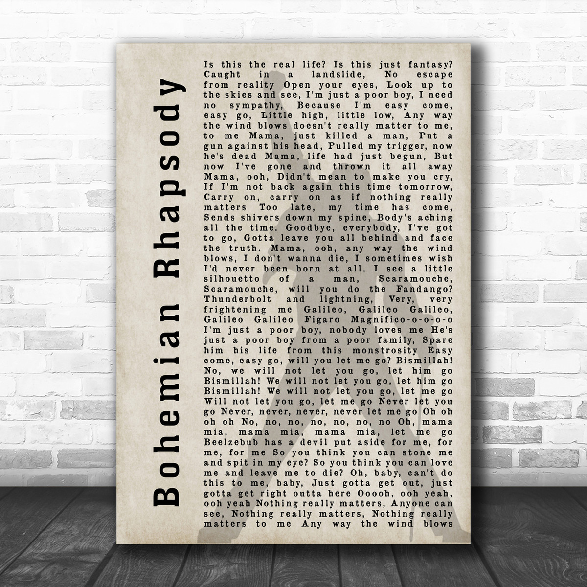 Queen Bohemian Rhapsody Freddie Mercury Shadow Song Lyric Music Wall Art Print Song Lyric Designs