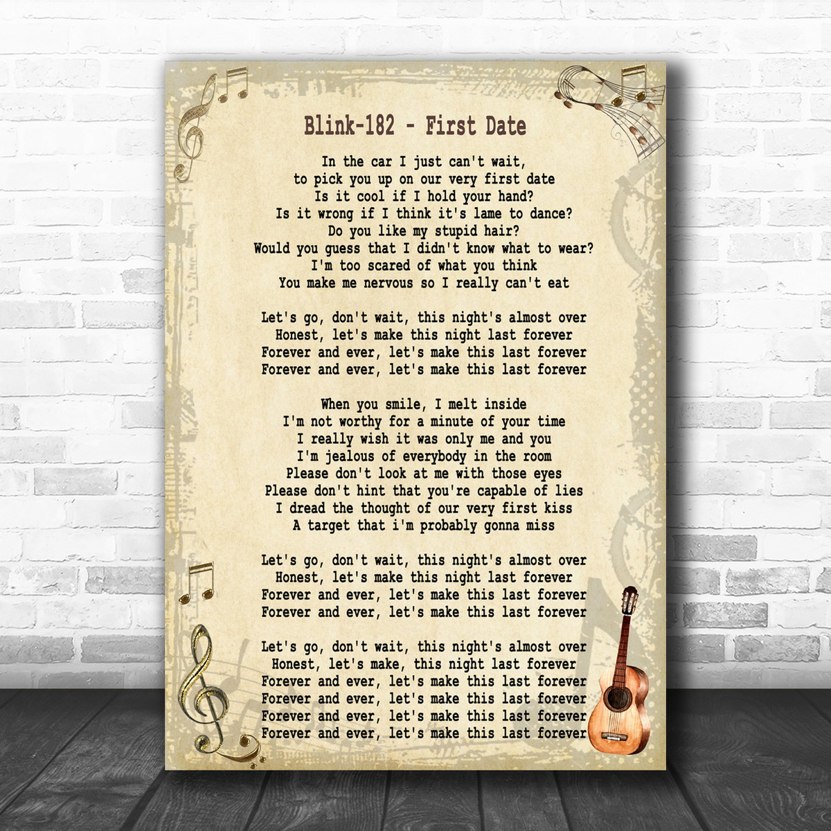 Blink 1 First Date Song Lyric Music Wall Art Print Song Lyric Designs