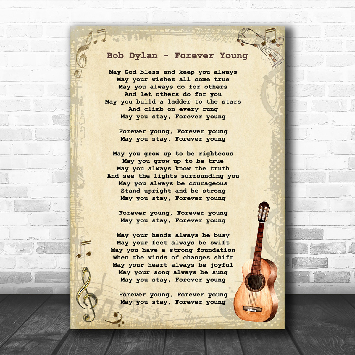 Bob Dylan Forever Young Song Lyric Vintage Music Wall Art Print Song Lyric Designs