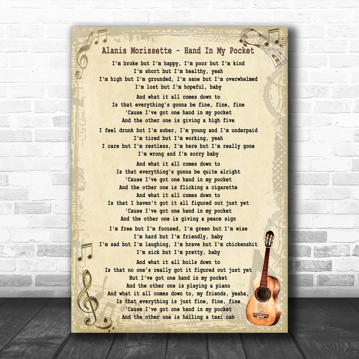 Alanis Morissette Hand In My Pocket Song Lyric Music Wall Art Print Song Lyric Designs