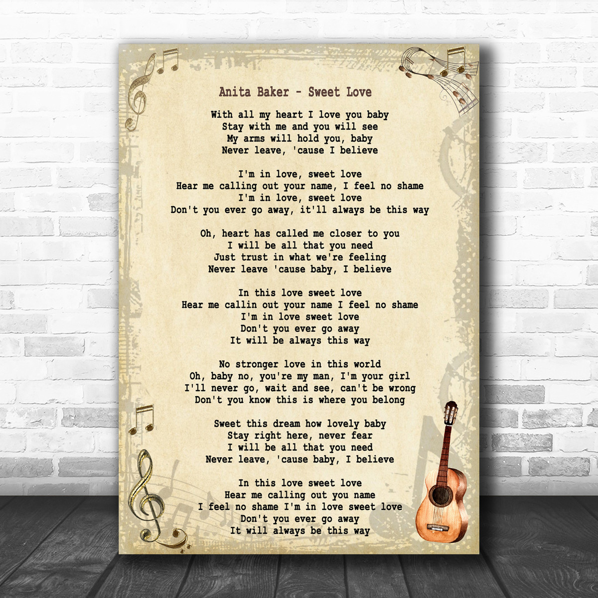 Anita Baker Sweet Love Song Lyric Music Wall Art Print Song Lyric Designs