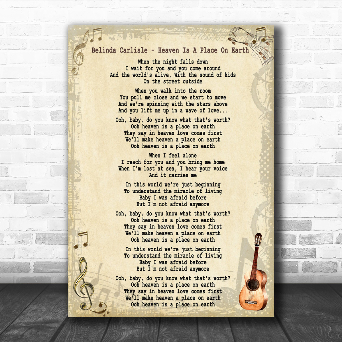 Belinda Carlisle Heaven Is A Place On Earth Song Lyric Music Wall Art Print Song Lyric Designs