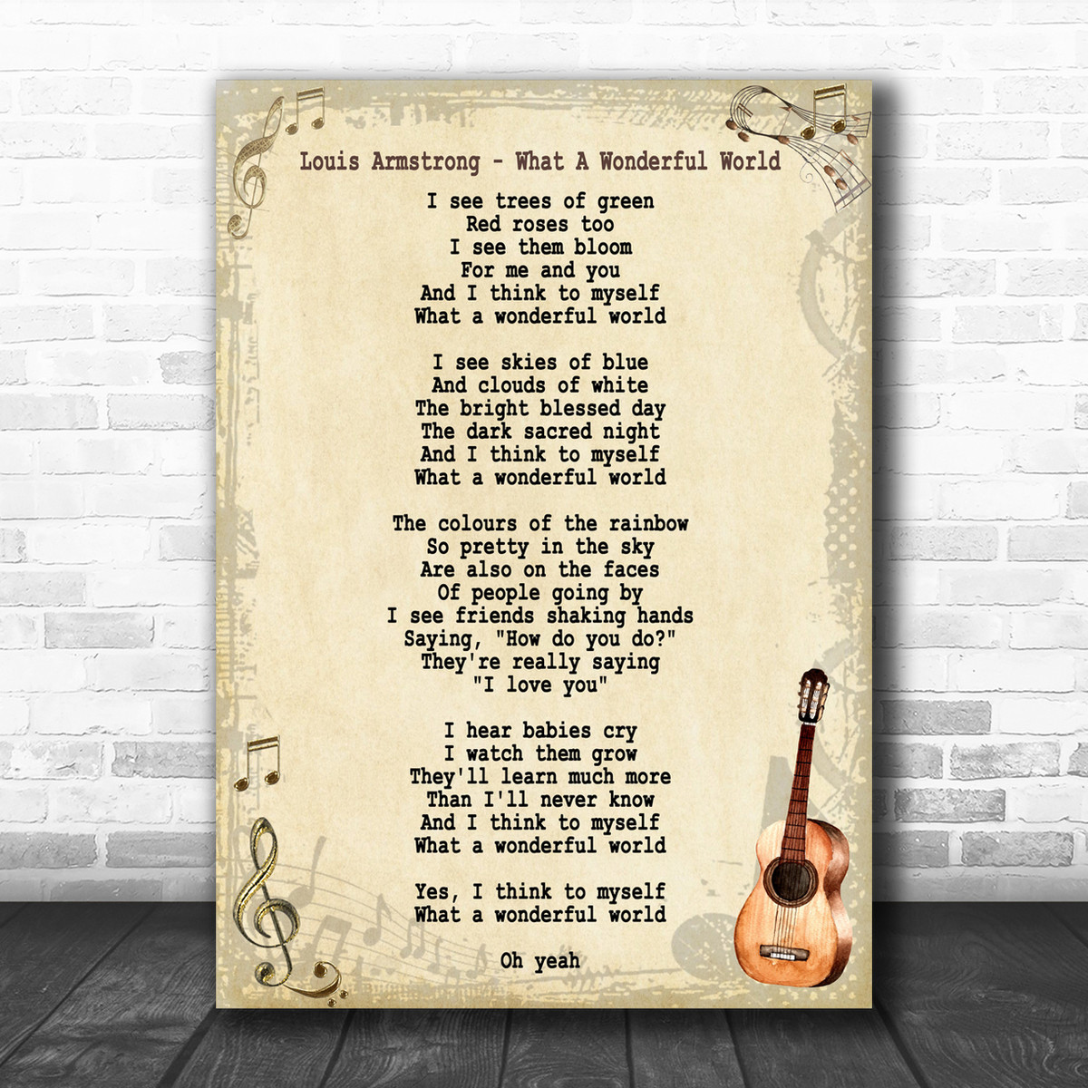 Louis Armstrong What A Wonderful World Song Lyric Vintage Music Wall Art Print - Song Lyric Designs