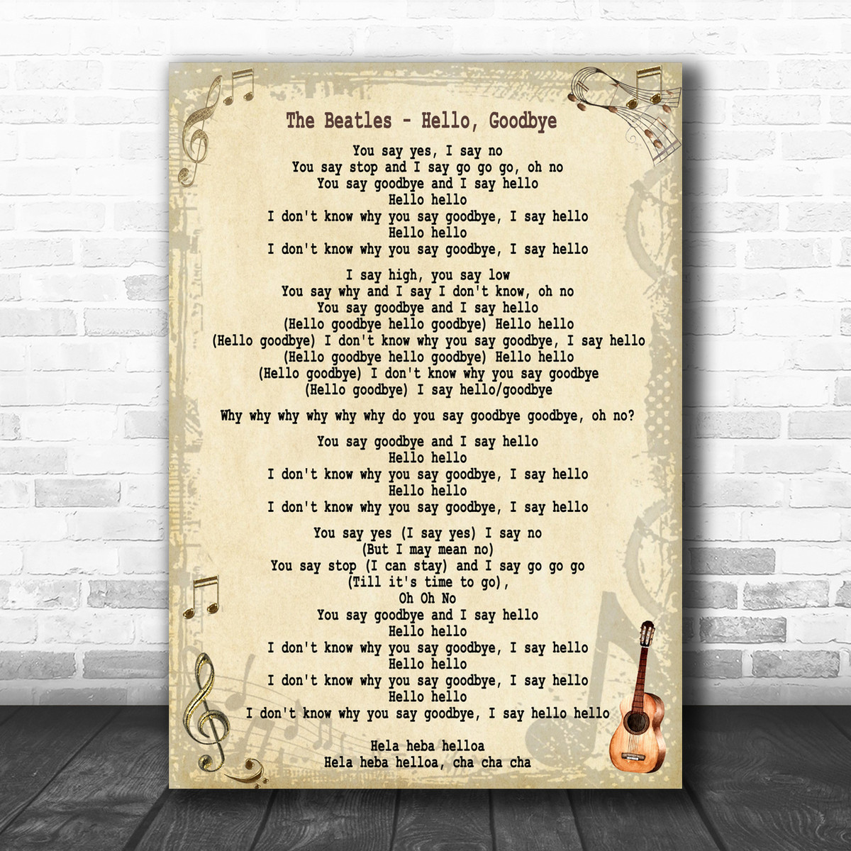 The Beatles Hello Goodbye Song Lyric Music Wall Art Print Song Lyric Designs