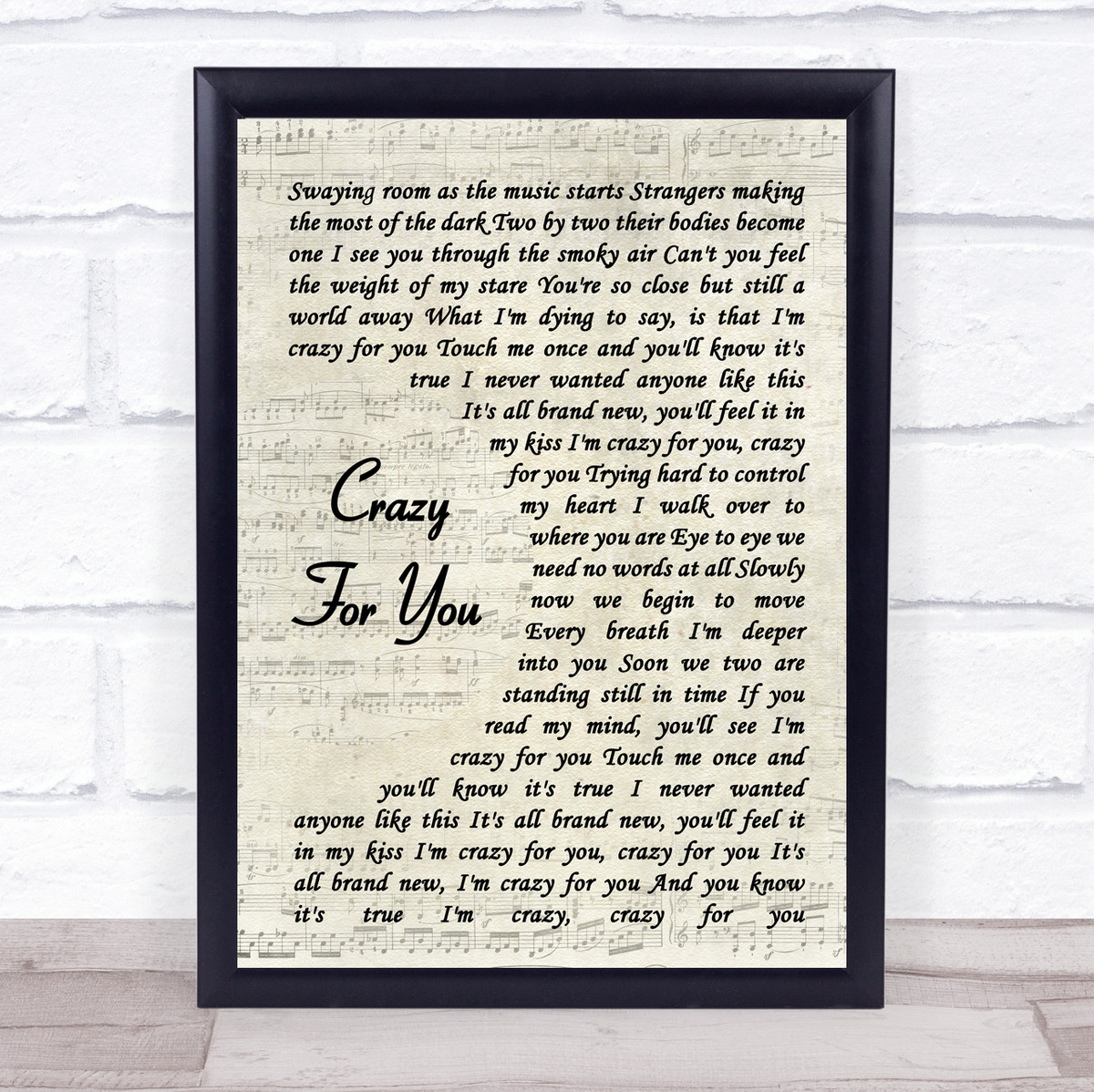 Madonna Crazy For You Vintage Script Song Lyric Music Wall Art Print Song Lyric Designs