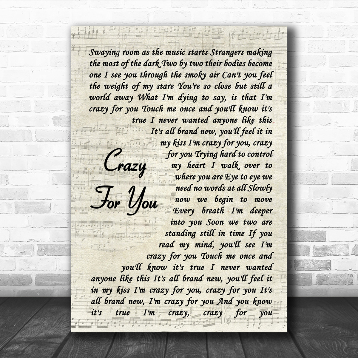 Madonna Crazy For You Vintage Script Song Lyric Music Wall Art Print Song Lyric Designs