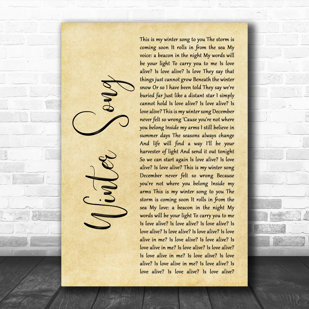 Download Sara Bareilles Ingrid Michaelson Winter Song Rustic Script Wall Art Song Lyric Print Song Lyric Designs