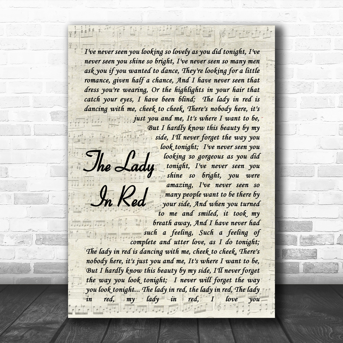 The Lady In Red Chris De Burgh Song Lyric Vintage Script Music