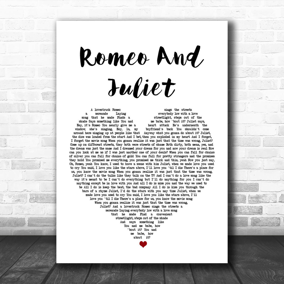 Dire Straits Romeo And Juliet Heart Song Lyric Music Wall Art Print