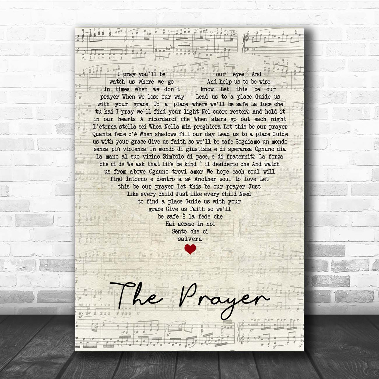 Celine Dion & Andrea Bocelli The Prayer Vintage Script Song Lyric Wall