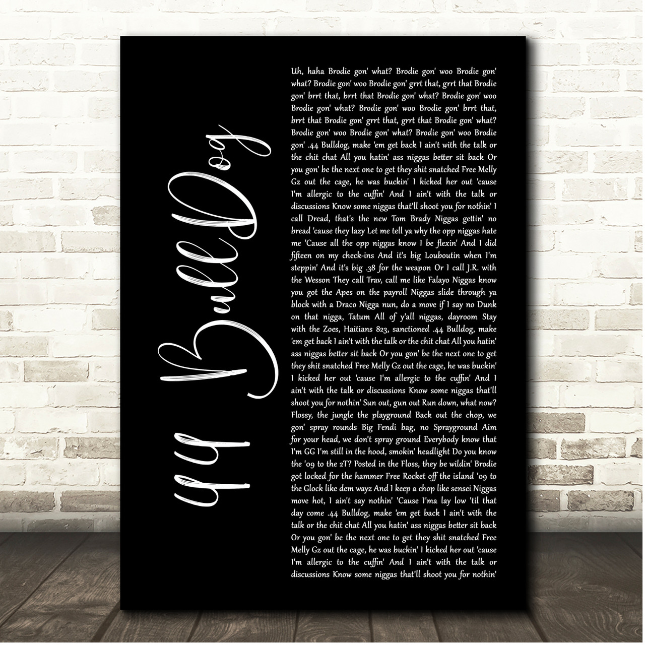 Pop Smoke 44 BullDog Black Script Song Lyric Print Song Lyric