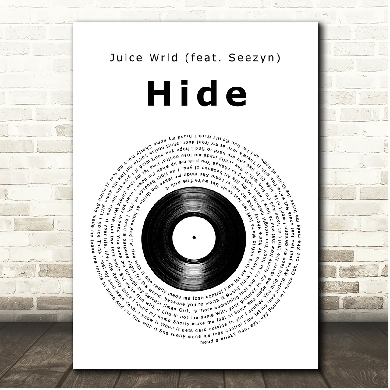 Juice Wrld Hide Vinyl Record Song Lyric Print Song Lyric Designs