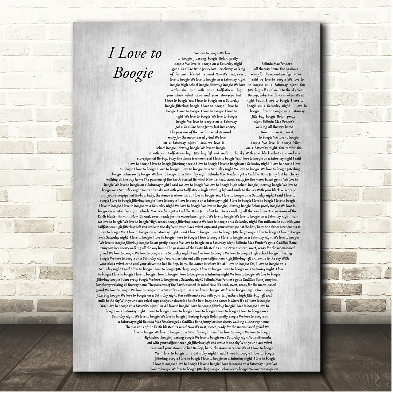 T Rex I Love to Boogie Father Baby Grey Song Lyric Print Song