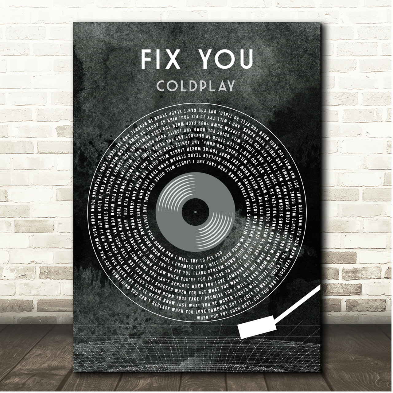 Coldplay Fix You Grunge Grey Vinyl Record Song Lyric Print - Song Lyric  Designs