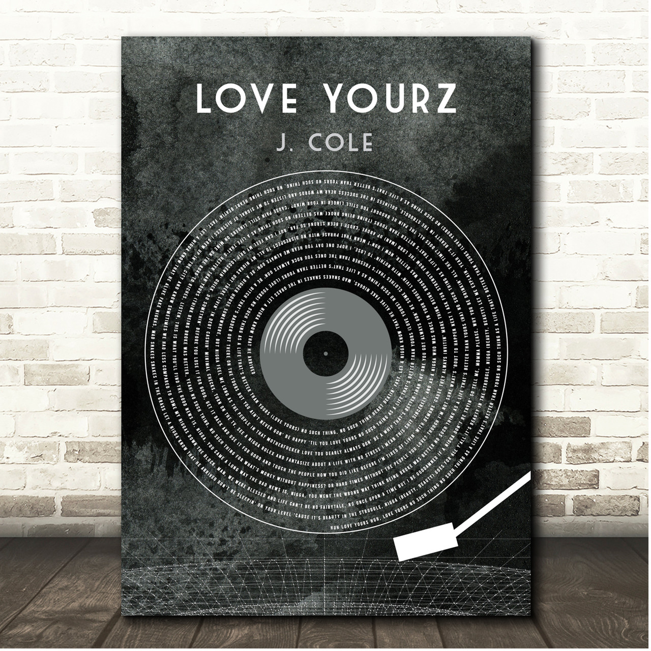 J. Cole Love Yourz Grunge Grey Vinyl Record Song Lyric Print