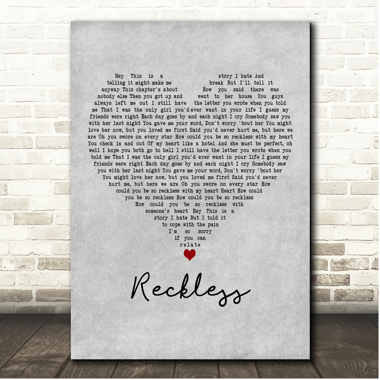 Madison Beer Reckless Grey Heart Song Lyric Print - Song Lyric Designs