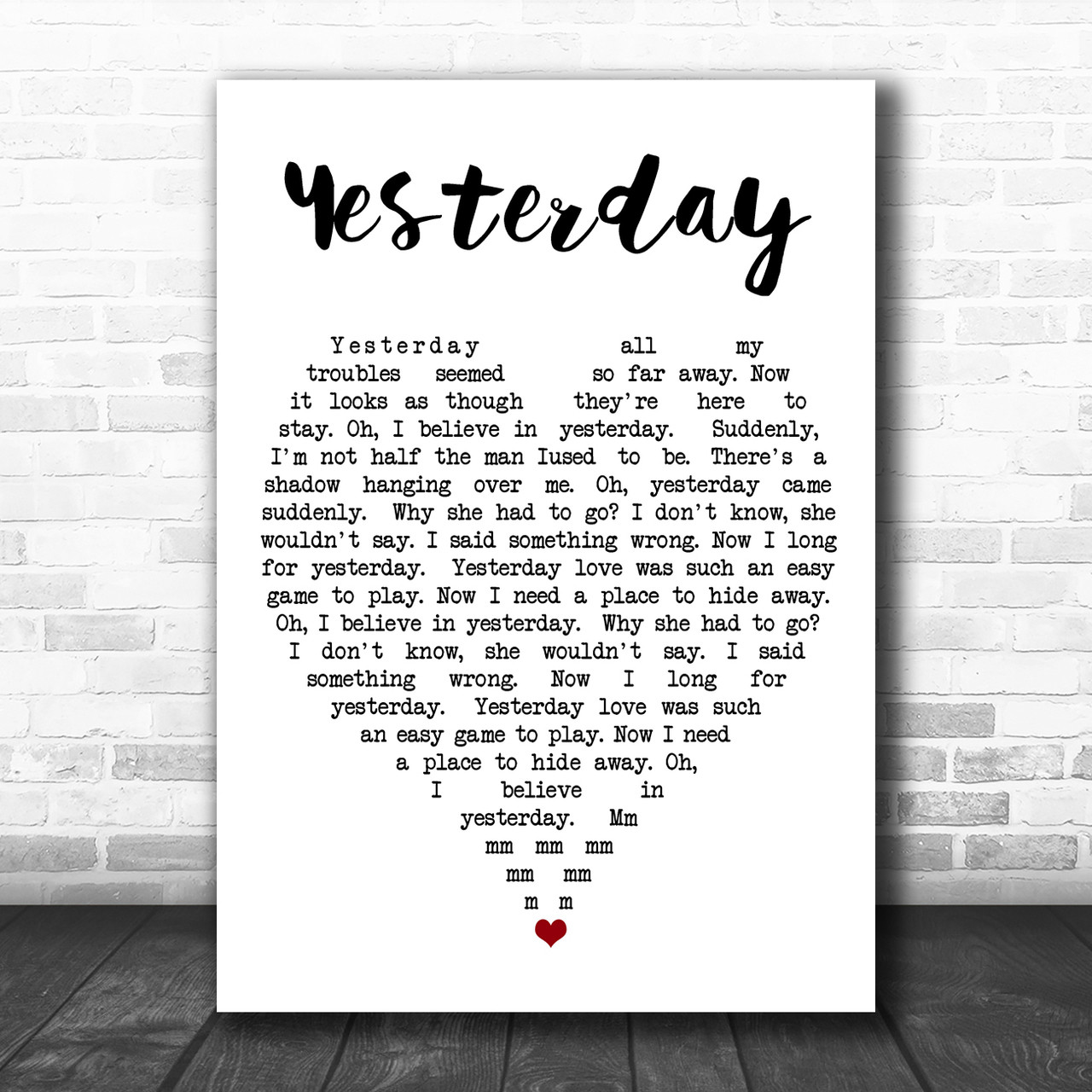 Yesterday The Beatles Song Lyric Heart Music Wall Art Print