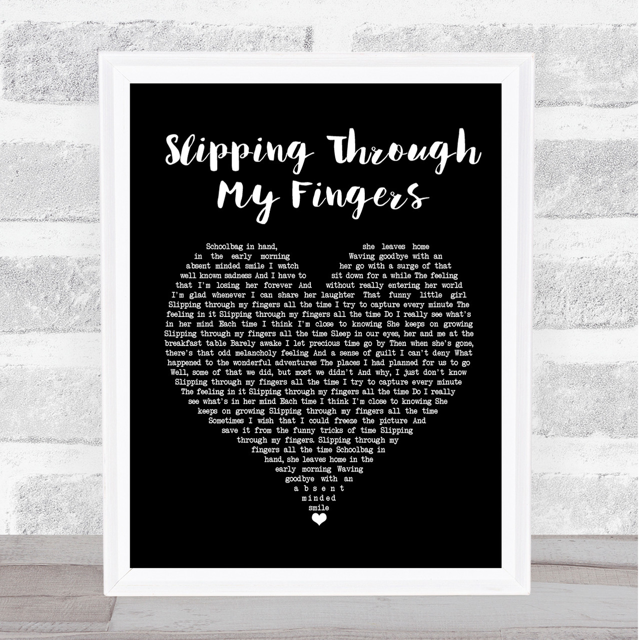 ABBA Slipping Through My Fingers Black Heart Song Lyric Quote Print - Song  Lyric Designs