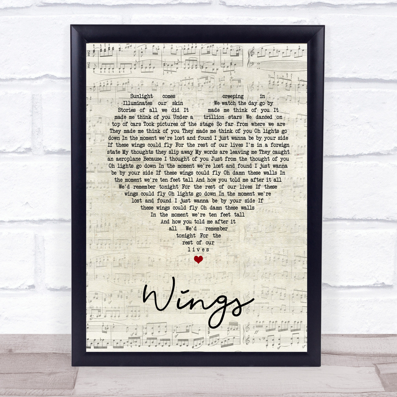 Wings Script Heart Song Lyric Quote Print 