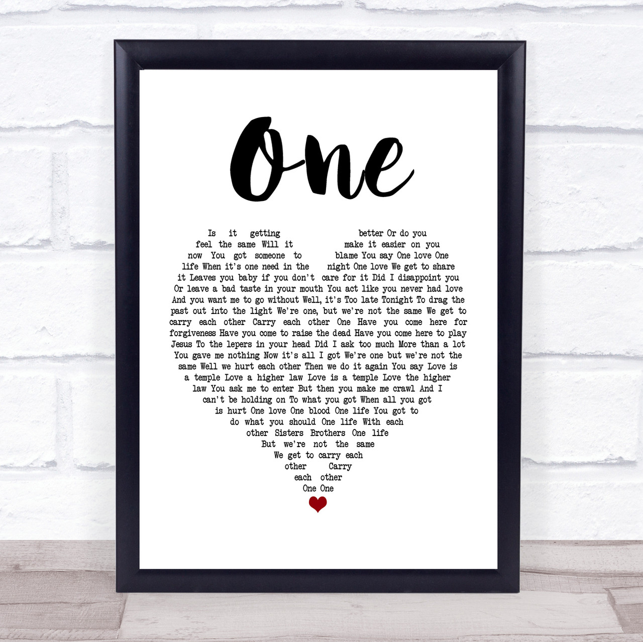 U2 One Heart Song Lyric Quote Print - Song Lyric Designs
