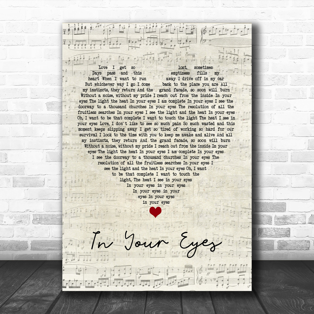 Peter In Your Eyes Script Heart Song Lyric Poster Print - Song Lyric Designs